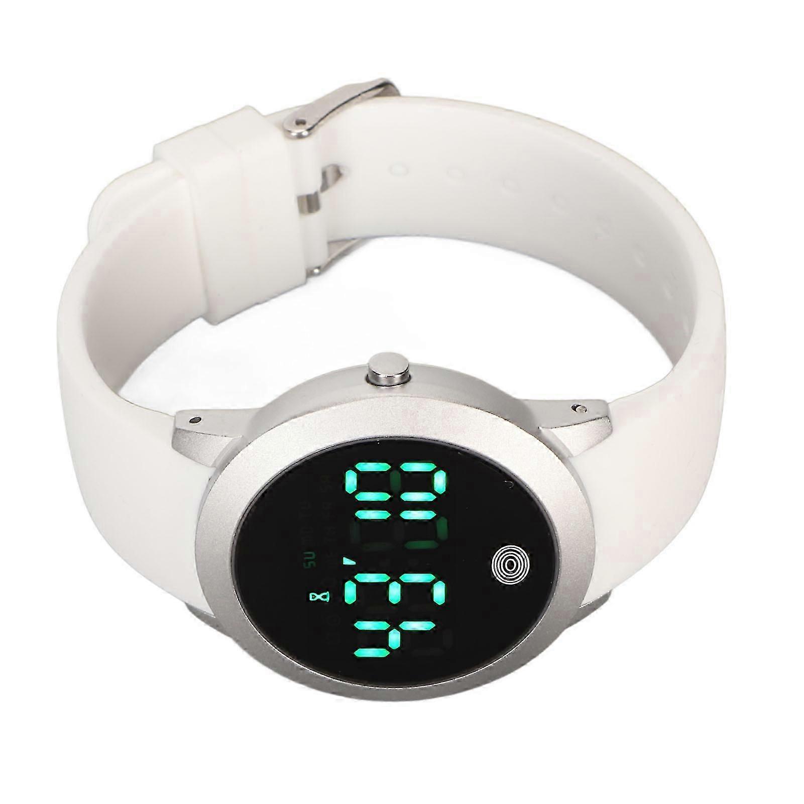 Digital Waterproof Watch Multifunctional Stylish Color Touch Screen Countdown Timer 12 24 Hours Sports Watch Silver Shell White Belt Small