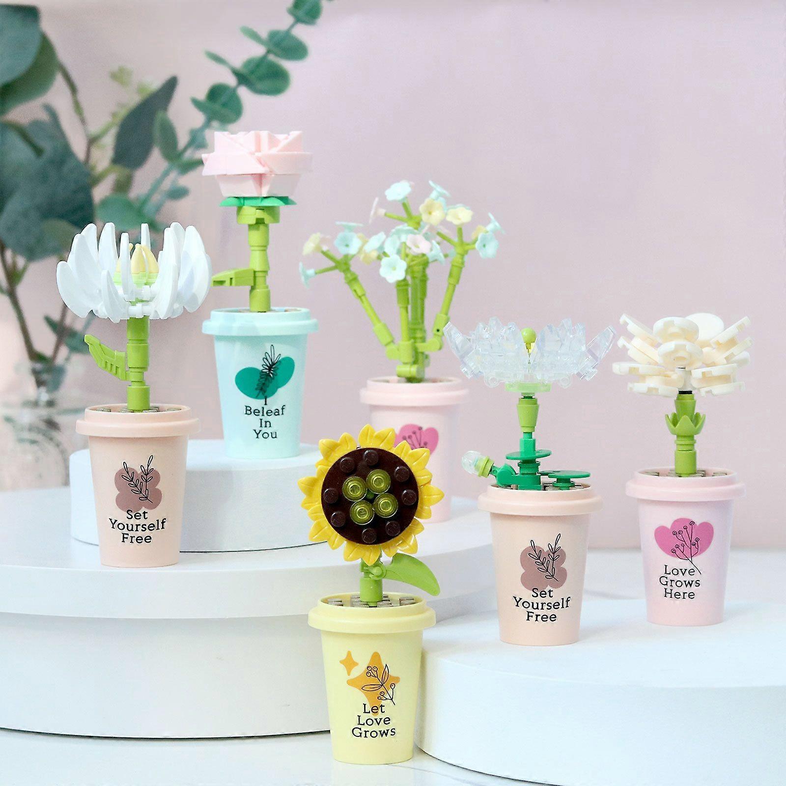 DIY milk tea cup succulent potted plants assembled insert small particles building block toys