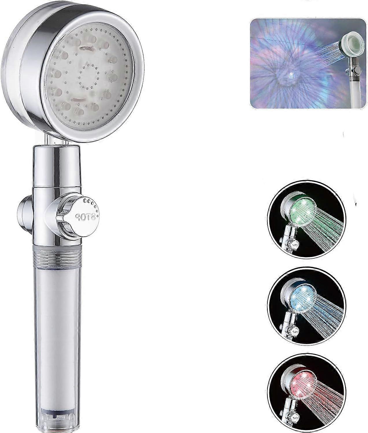High Pressure Hand Shower,LED Change,Water Saving,360 Rotation and Pause Switch,Turbocharged Shower Head (3 Colors)