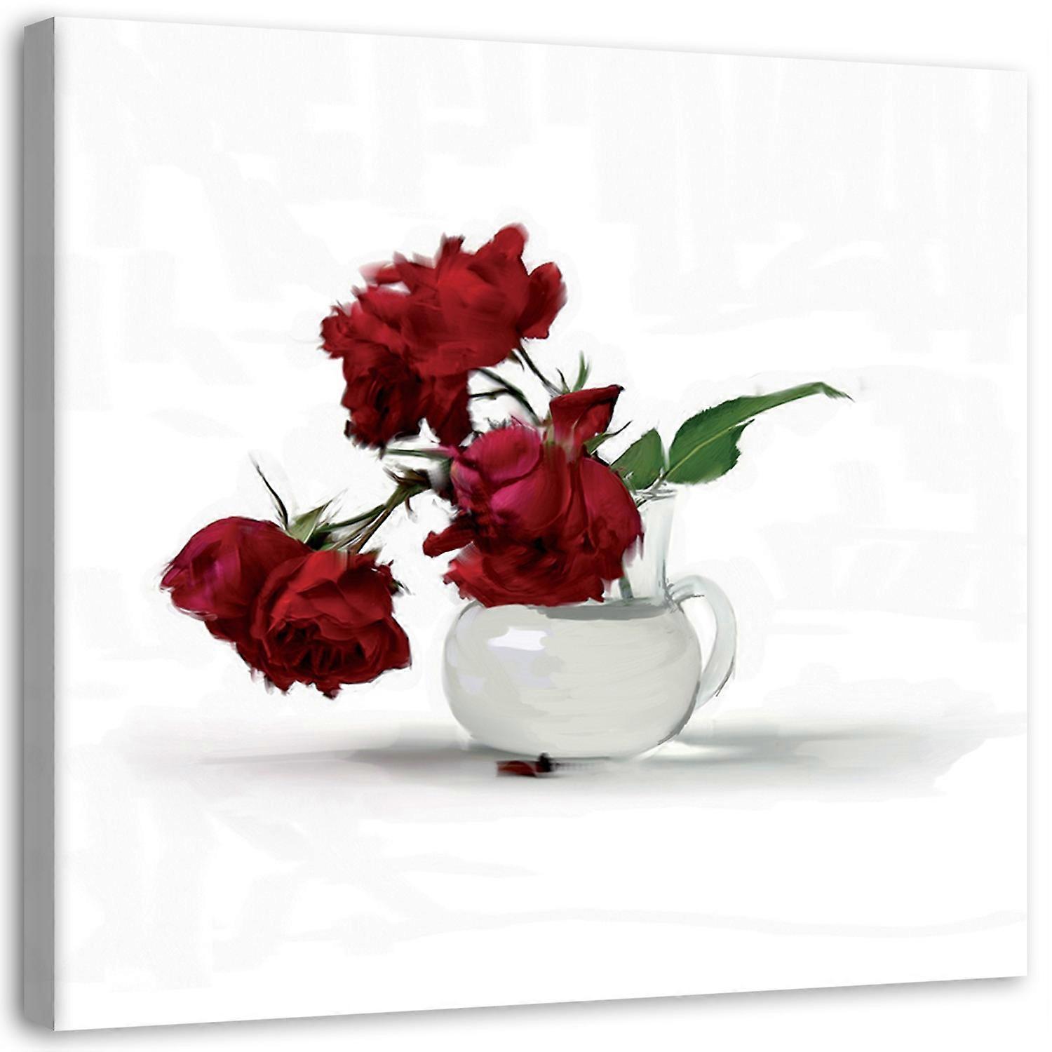Impression sur toile, Roses rouges dans un vase - 30x30