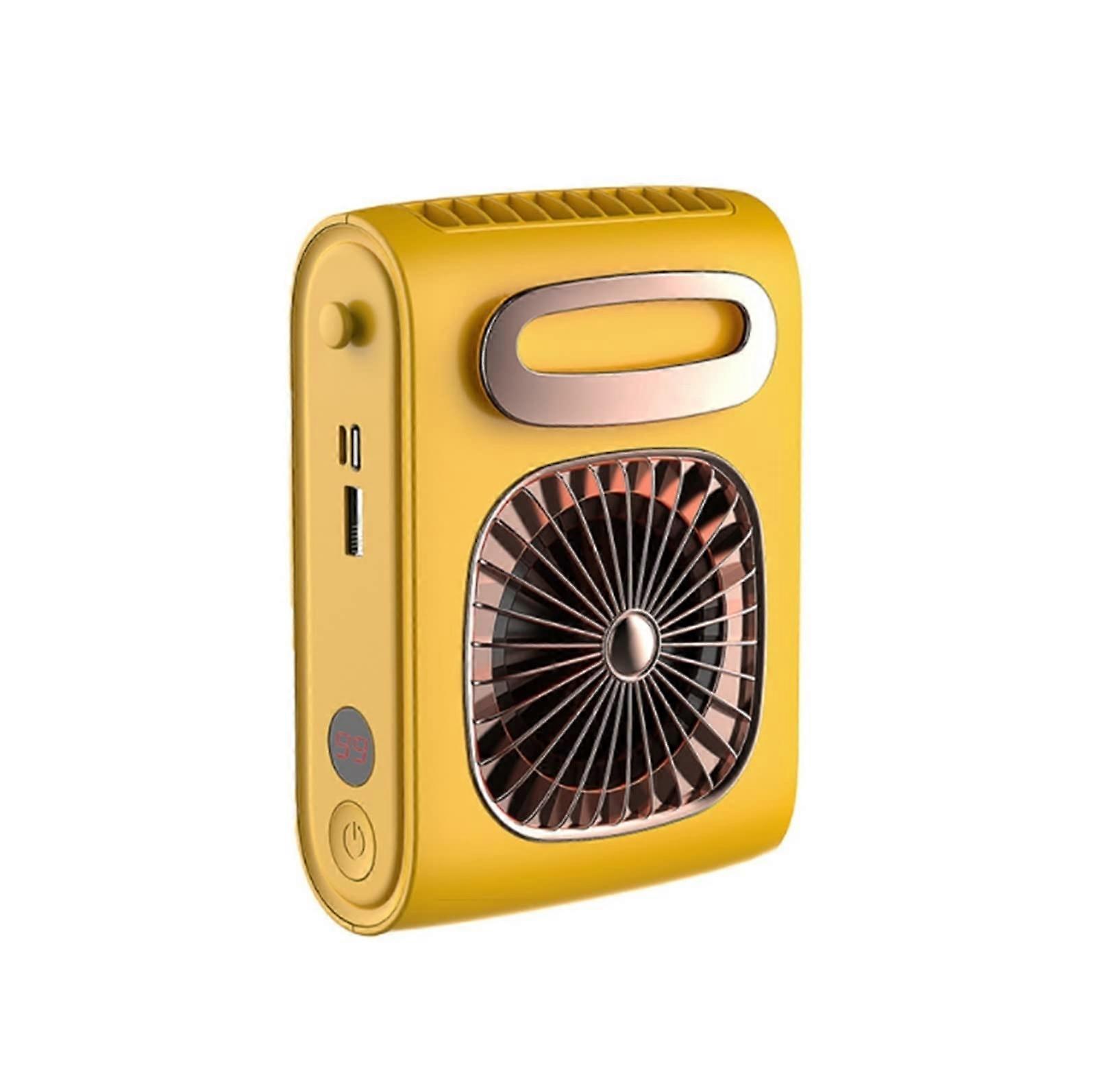 Mini Mini Waist Hanging Fan USB Neck Hanging Fan 6000mAh Yellow 3.74 x 5.51 Inch Portable Multi-Function Desktop Fan