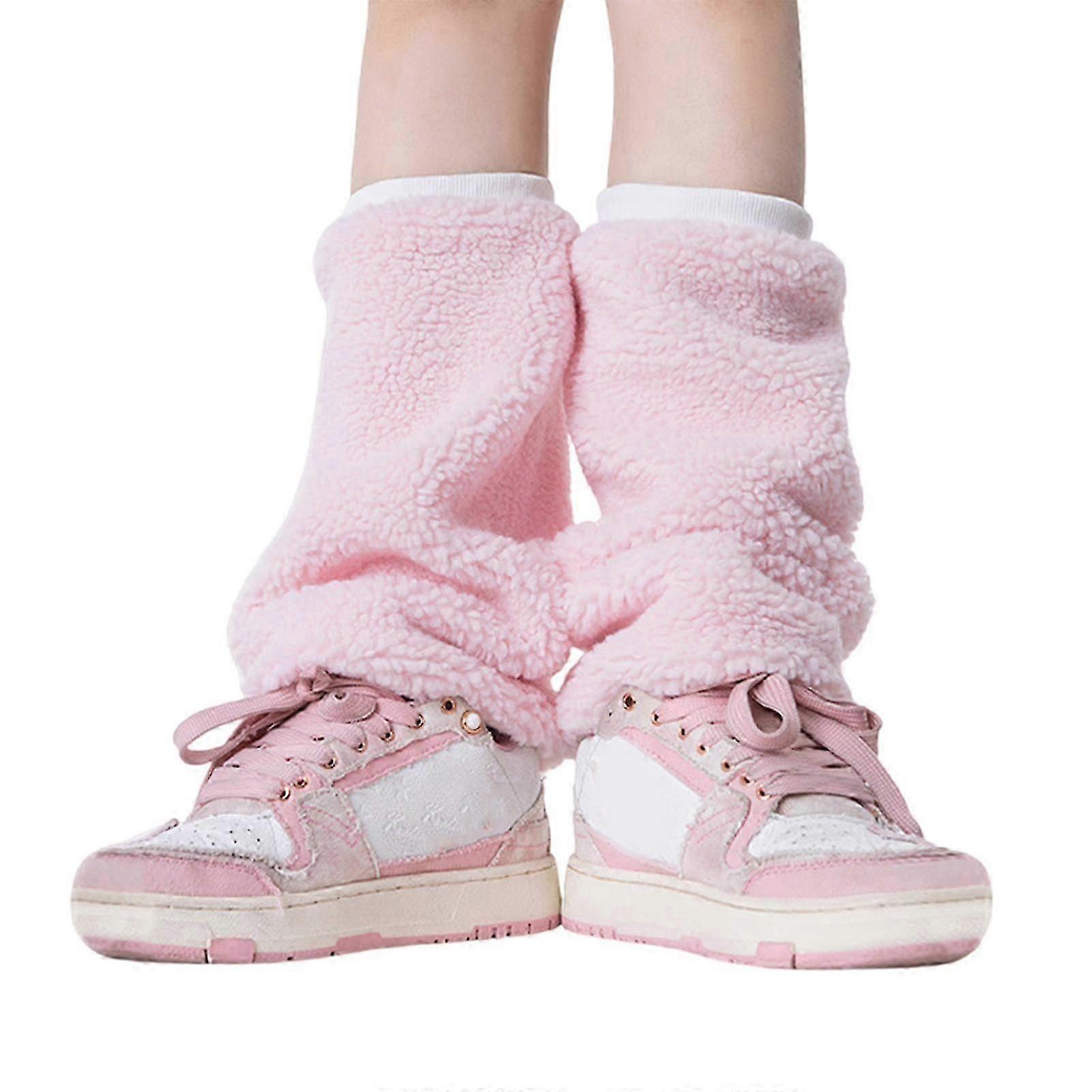 女性のぬいぐるみフリースレッグウォーマーファジーウィンターブーツカバーサーマルウォームフェイクラムズウールレッグカバーフットレスソックスストリートウェア