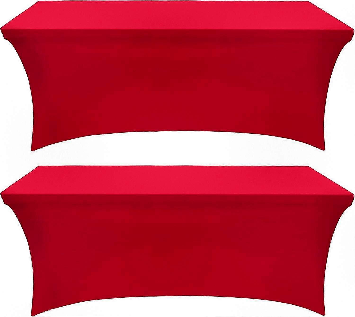 Set of 2 Kitchen Spandex Table Covers [4FT, Red] - Fitted, Washable, Wrinkle Resistant Stretch Rectangular Tablecloths Suitable for Various 