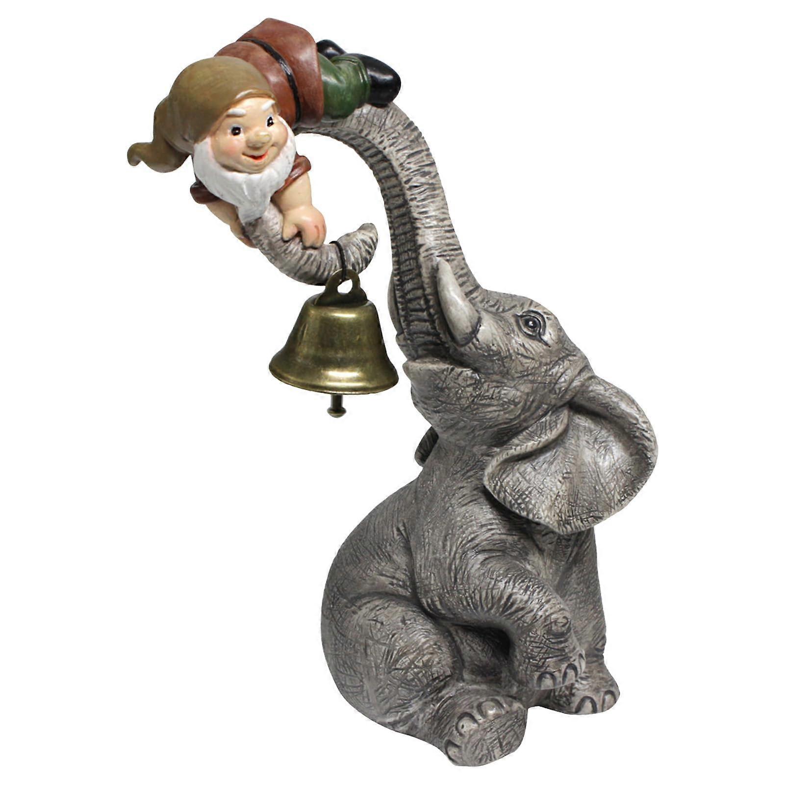 Elephant figure for outside with elf and bell, Feng Shui lucky elephant, artificial resin statue sculpture ornament for house garden courtyard balcony
