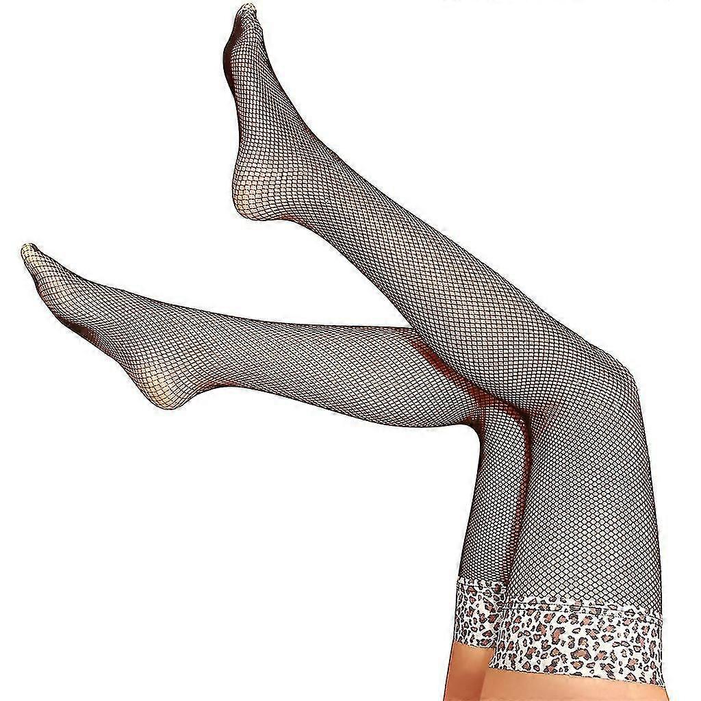 Mesh Thigh High Socks Leopard Stay Up Stockings Black Fishnet Stockings Nylon-dwdz