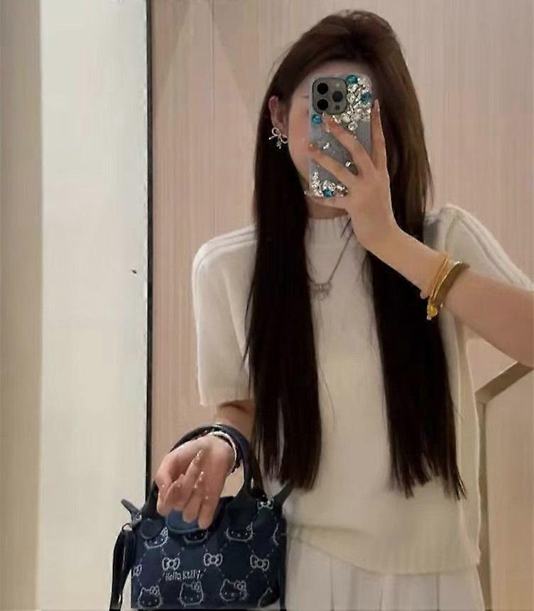 Korean Summer Solid Color Simple And Versatile Knitted Half-Sleeved Women's Short-Sleeved Sweater Top