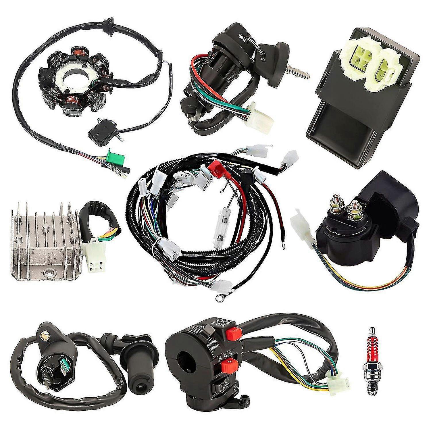 2025 Atv Wiring Harness Kit, with Cdi Stator Regulator Ignition Switch Solenoid Relay Compatible with Gy6