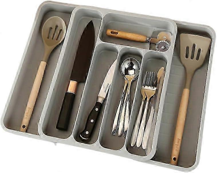 Expandable Kitchen Drawer Storage Box, Adjustable Tableware Tray (Grey)