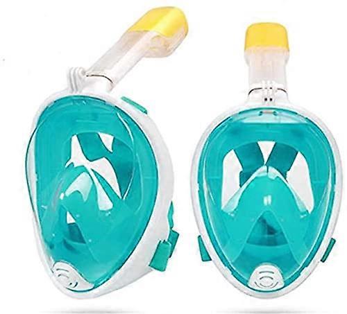 fullface snorkel mask, diving mask, 180 °, fully dry snorkel mask, waterproof, shatterproof diving mask for adults for snorkeling Light Blue S/M