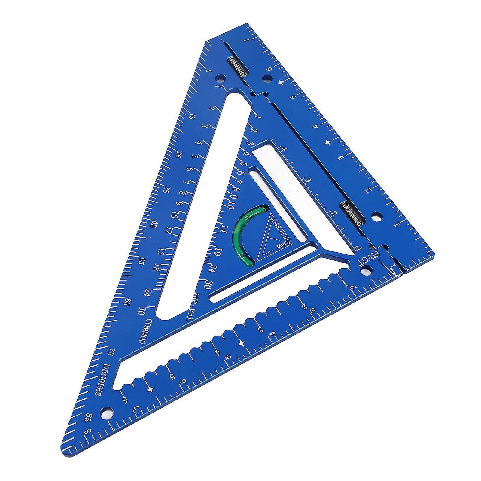 Rafter Square Tool Aluminum Alloy Triangular Ruler Protractor Carpenter Square with Jig Block for Woodworking Blue 