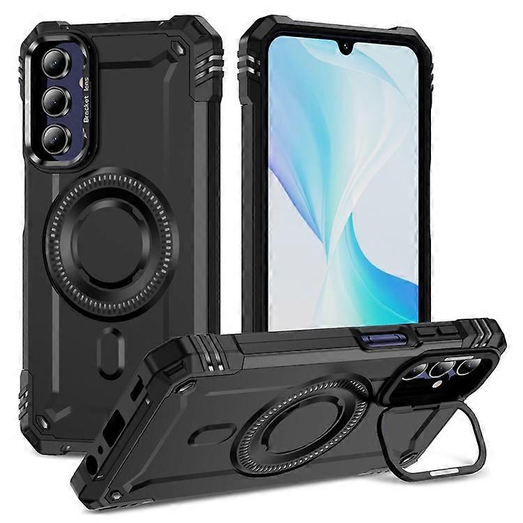 Compatible For Samsung Galaxy A15 4G / 5G Case Compatible with MagSafe Metal Lens Frame Kickstand PC+TPU Mobile Cover
