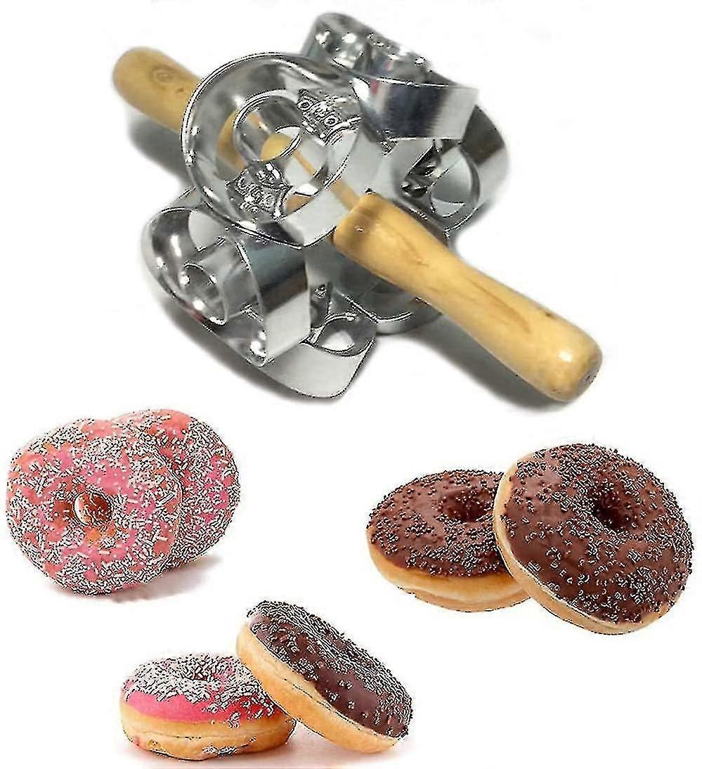 Rotating Donut Cutter Mold Metal Rolling Pin Baking Kitchen Tool TY