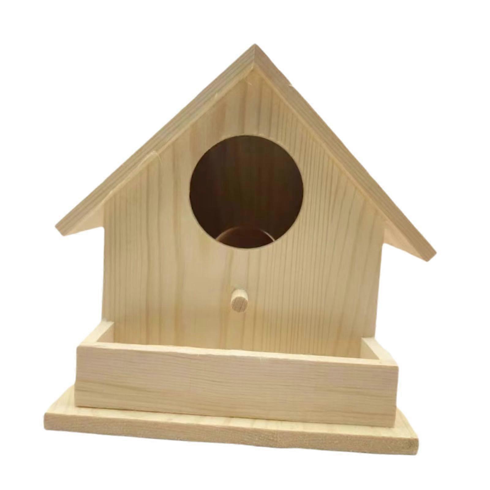 Wooden Bird House with Pole Nesting Box, Hanging Bird House for Outdoor Patio