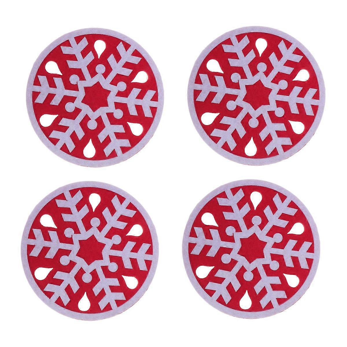 Cup Holder Protector Felt Coasters Waterproof Moisture Absorbent Snowflake Shape Red 4Pcs
