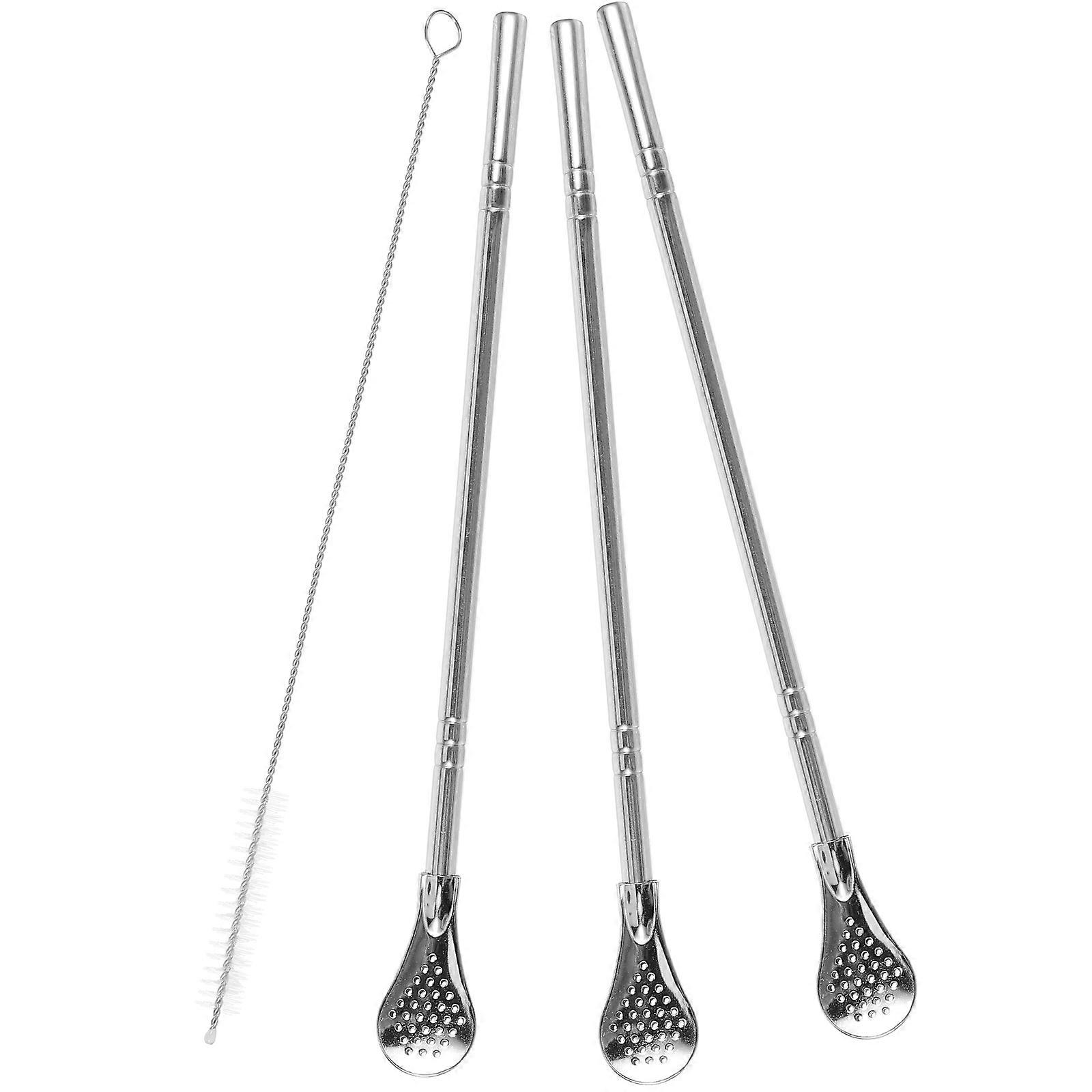 Detachable Stainless Steel Straw Stirrer with Cleaning Brush – Reusable Multi Function Drink Stirring Spoon for Coffee, Tea, Juice, and Smoothies –