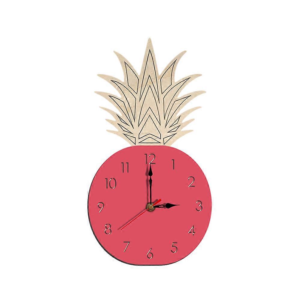 Creative Clock Pineapple Shape Time Display Home Decoration Pink Wood 1Set