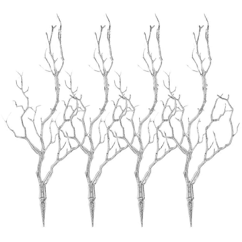 Artificial Branch Fake Leaves Nandina Branches Party Silver 35.00X20.00X5.00CM Craft Making 4Pcs