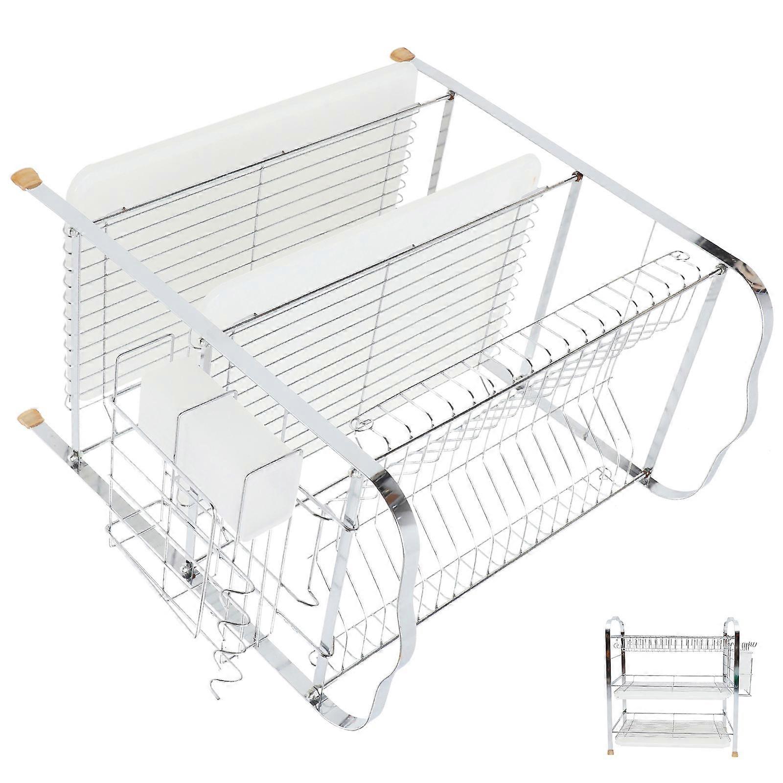 Stainless Steel Plate Rack Bowls Plates Chopsticks Kitchen Organization Rounded Corners 19.7X16.9X9.8in 1Set