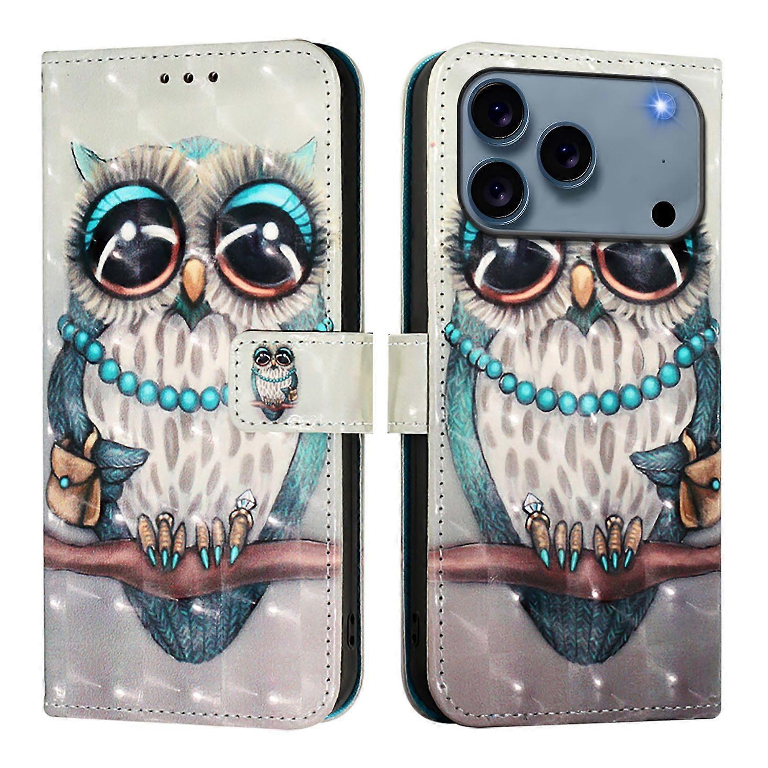 For iPhone 17 Pro Leather Case Pattern Printing Wallet Stand Mobile Cover with Strap