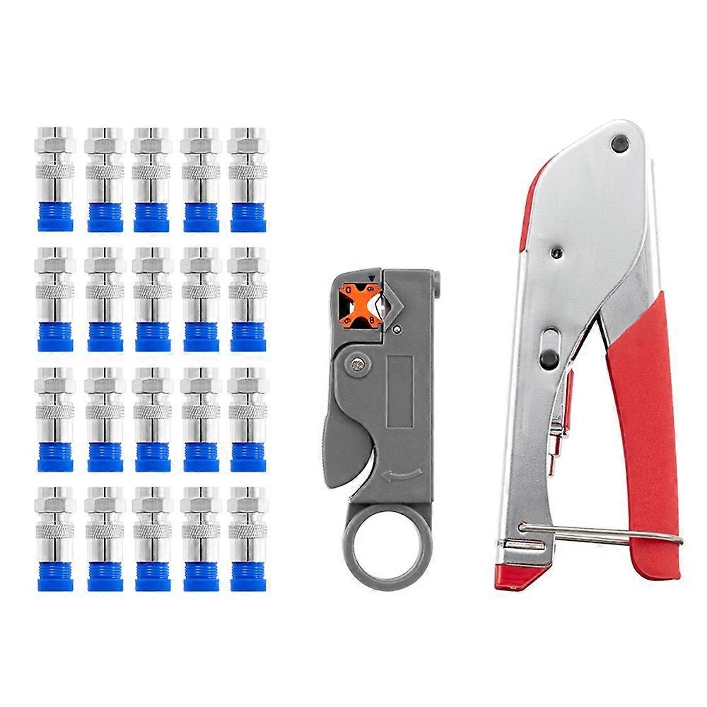 RG59 / 6 Coaxial Cable Crimping Tool 22PCS Set F Connector Compression Pliers Network Cable Wire Stripper