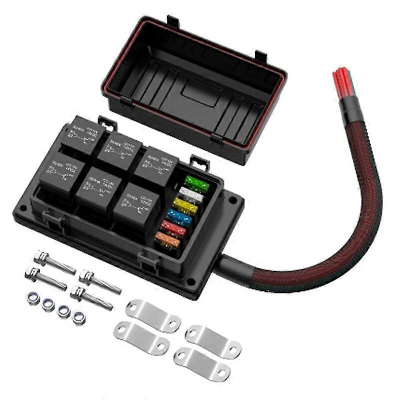 Relay Box 12V with 6 PCS 4 Pin Relays and 6 PCS ATC/ATO Blade Fuse Pre-Wired Relay Box with Relay Kit for Auto hwy