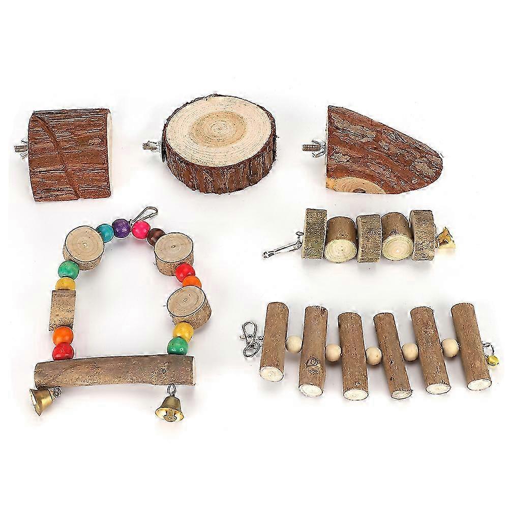 Wood Small Pet Hamster Toy Set Safe Swing Biting String Jumping Platform