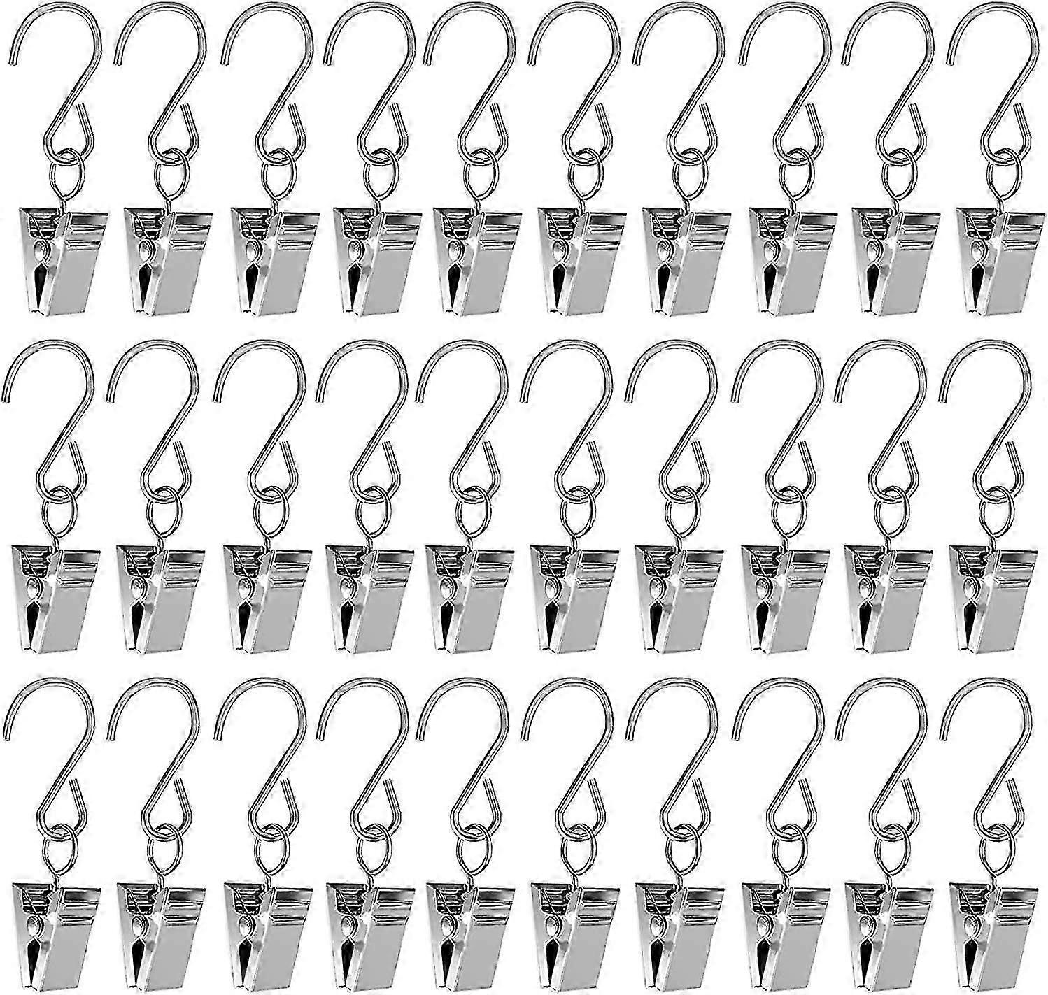 30 قطعة مشابك معدنية مع مقاطع ستائر S-Hooks (فضي)