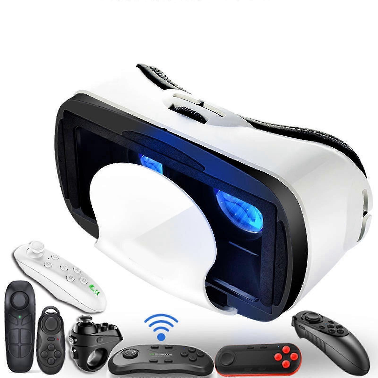 VR Headset with Controller, Adjustable 3D VR Glasses, Virtual Reality Headset HD Blu-ray Eye Protected Support 5~7 Inch for Phone