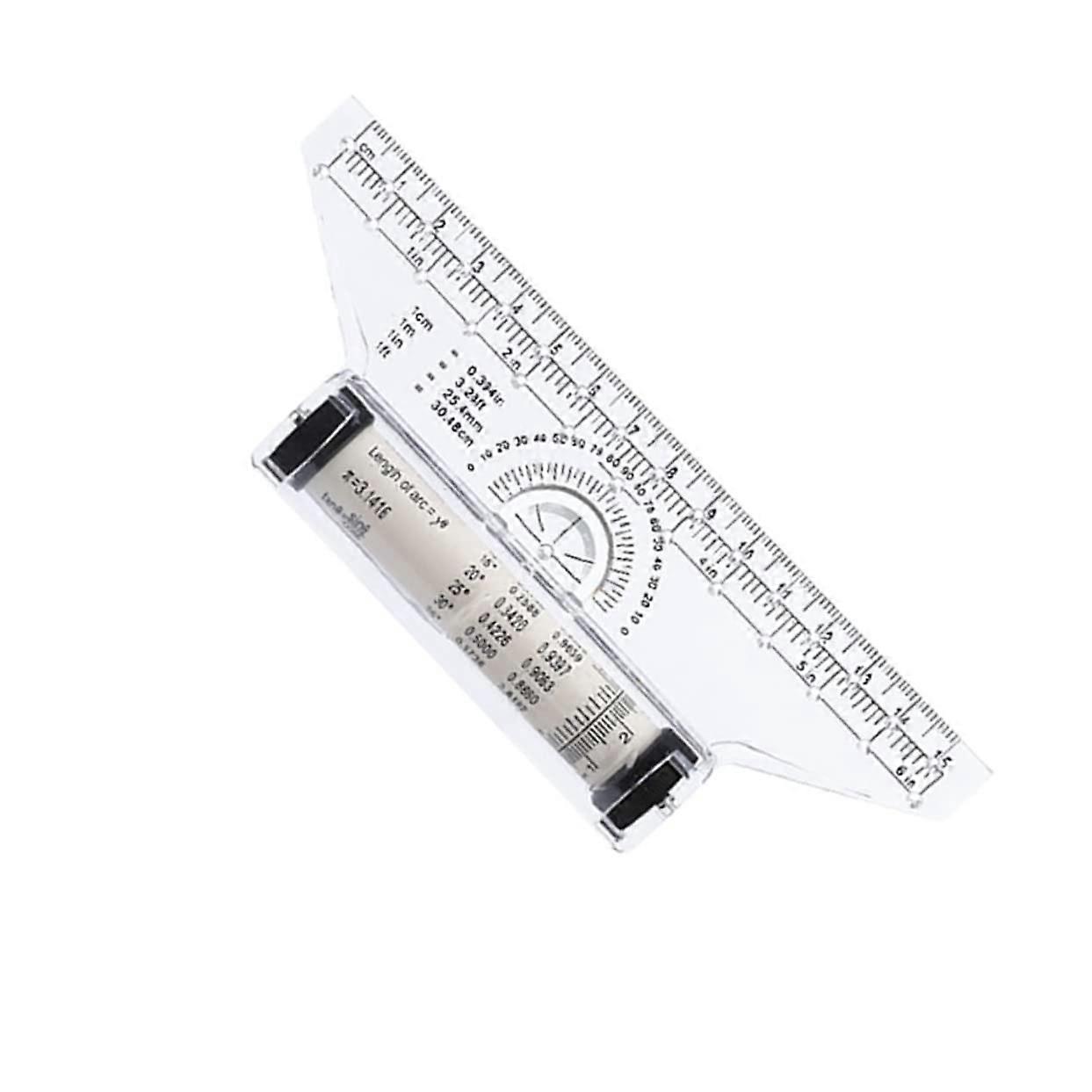 quality drawing ruler with protractor for technical drawings on drafting paper, versatile for horizontal use.