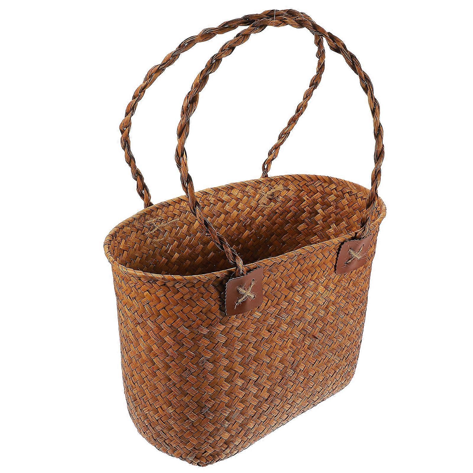 Woven Picnic Basket with Double Handles, Portable Decorative Storage Basket for Fruits, Vegetables, and Outdoor Activities, Rustic Design for Picnics