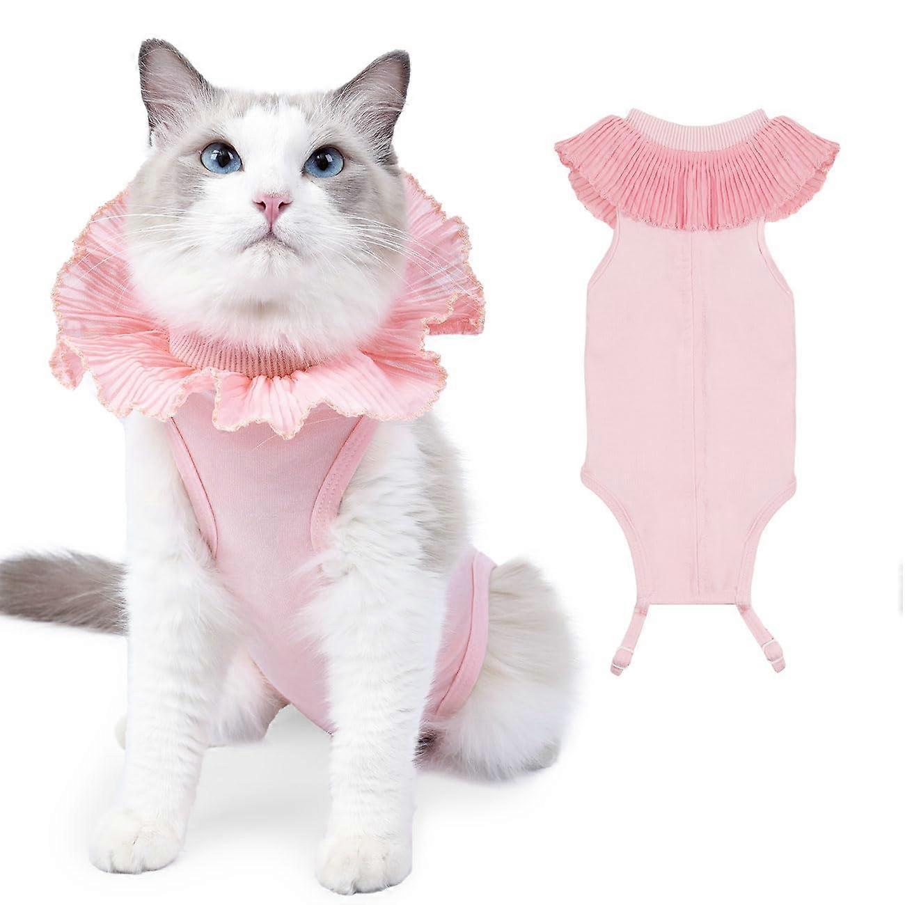 Cat Bodysuit After Surgery for Female Cats, Soft Pink Breathable Recovery Suit for Abdominal Wounds, E-Collar Alternative
