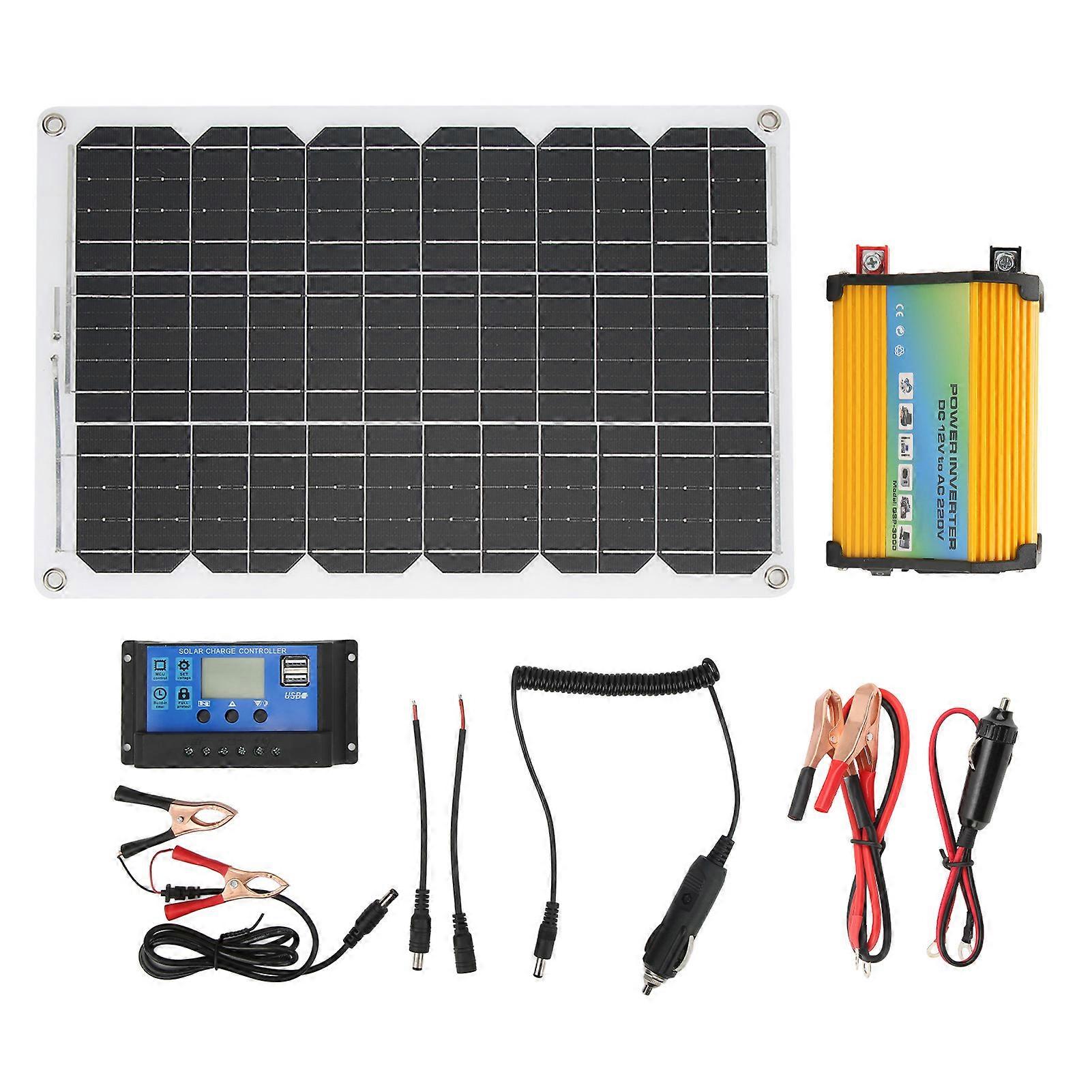 Portable Solar Power System 300W Power Inverter 18W 18V Solar Panel 30A 12V 24V Solar Controller Kit