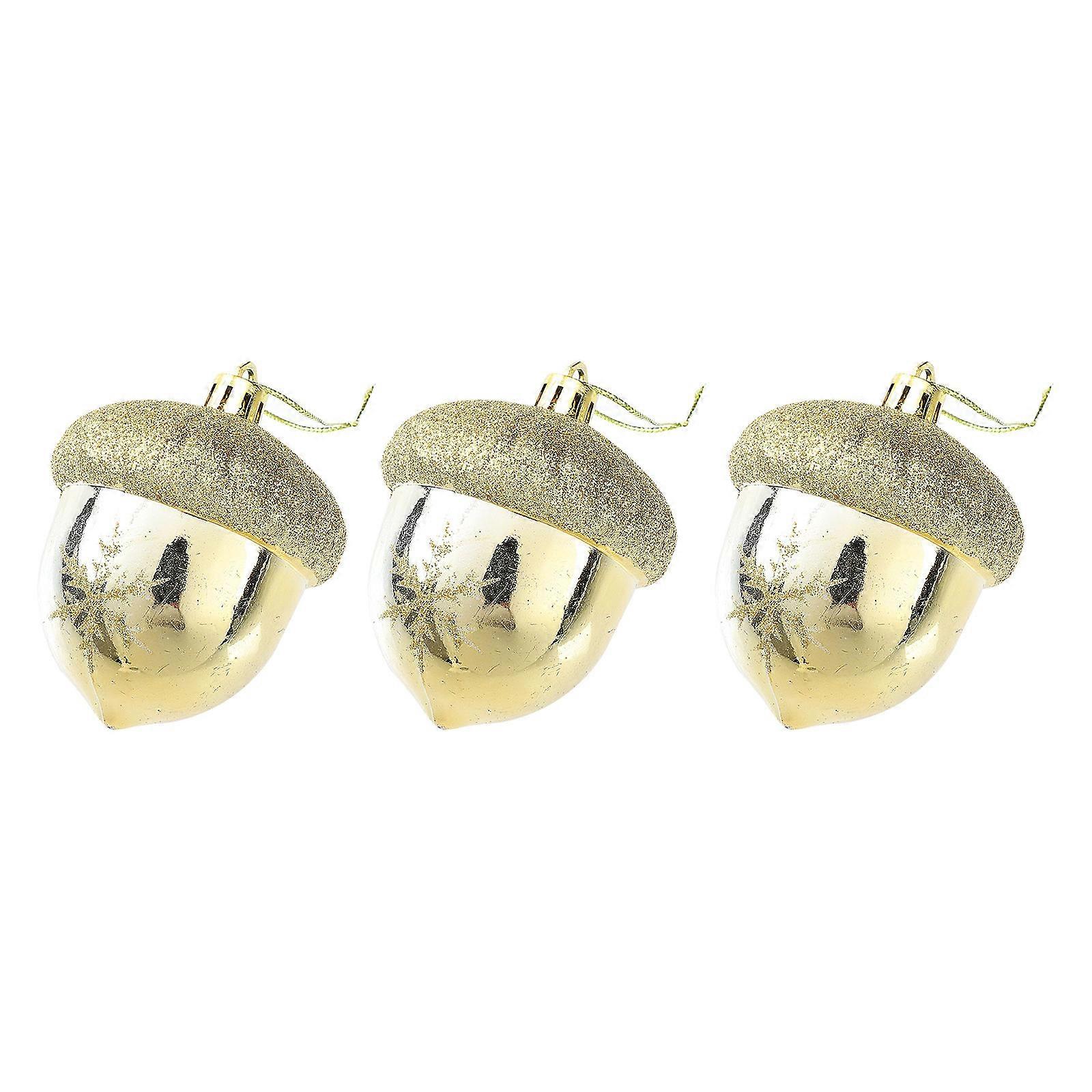 Handmade Hanging Decorations Christmas Tree Pendant Hazelnut Ornament Home Users Golden 8x6cm 3Pcs