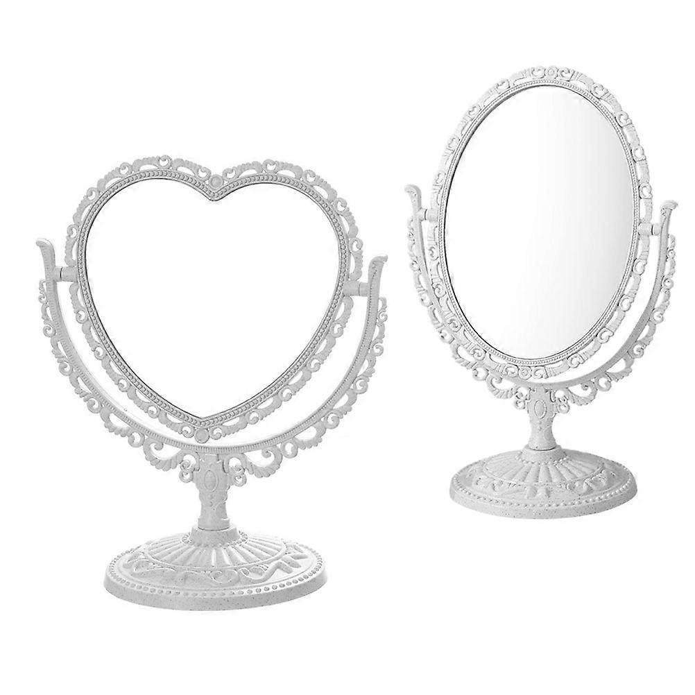 Elegant Double-sided Rotating Makeup Mirror for Women in Beige Color PP and Glass 2 Pieces