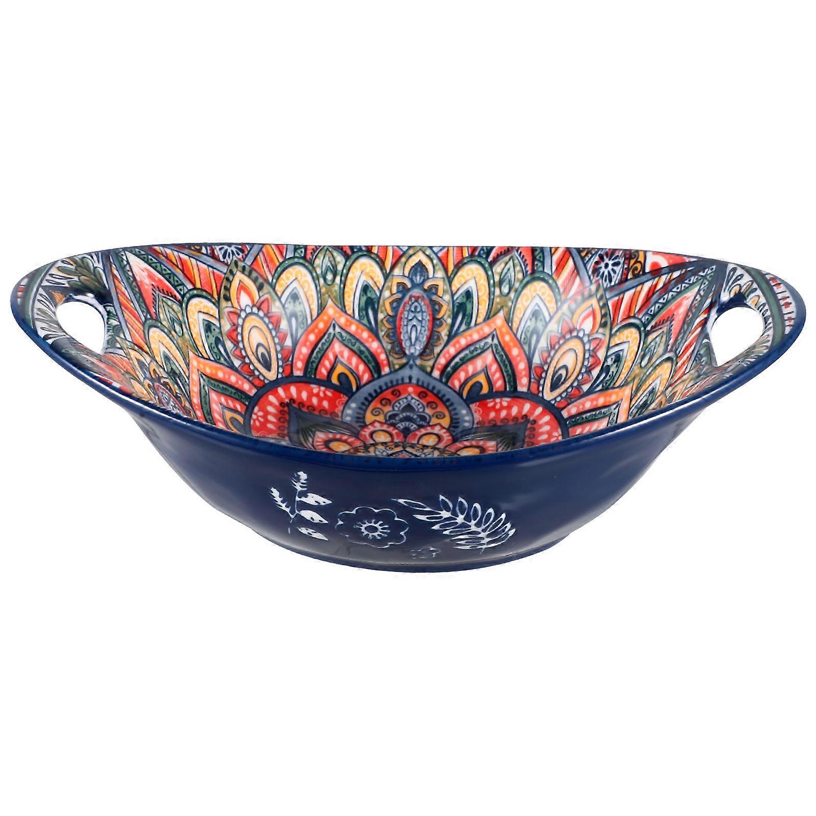 Ingot Shaped Ceramic Dessert Bowl with Double Handles – Multi Functional Fruit & Snack Bowl, Easy to Clean, Ideal for Parties & Daily Use