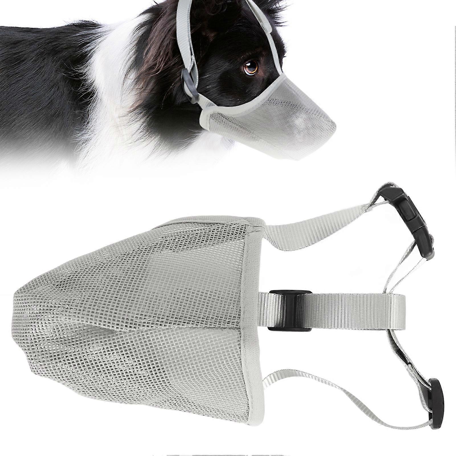 Dog Muzzle Breathable Adjustable Mesh Pet Muzzle Gray Small