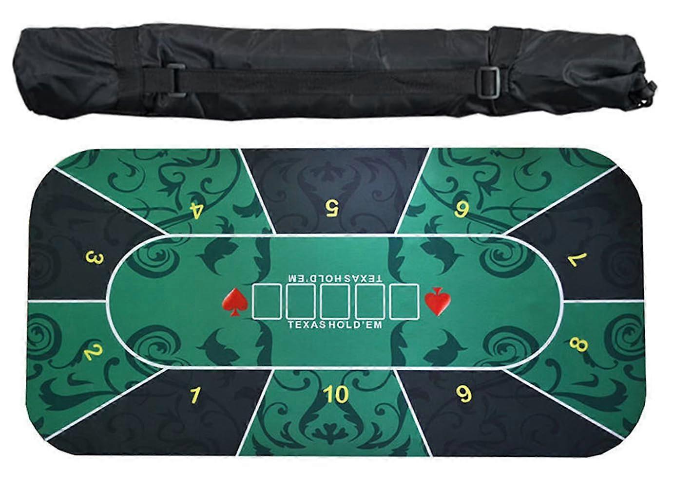 Texas Hold'em Poker Rubber Mat for 10 Players, Poker Table Layout with Carry Bag for Poker Games (1.8 x 0.9 m) 1.8 x 0.9 M Green