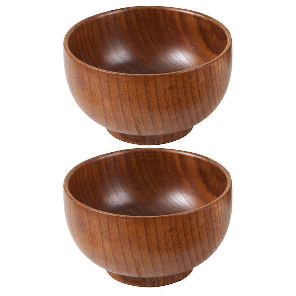 2pcs Japanese Style Smooth Wooden Salad Bowls, Flat Bottom, Rounded Edges, Safe for Rice, Soup, Cereal, Easy to Clean, Daily Use & Restaurant Serving