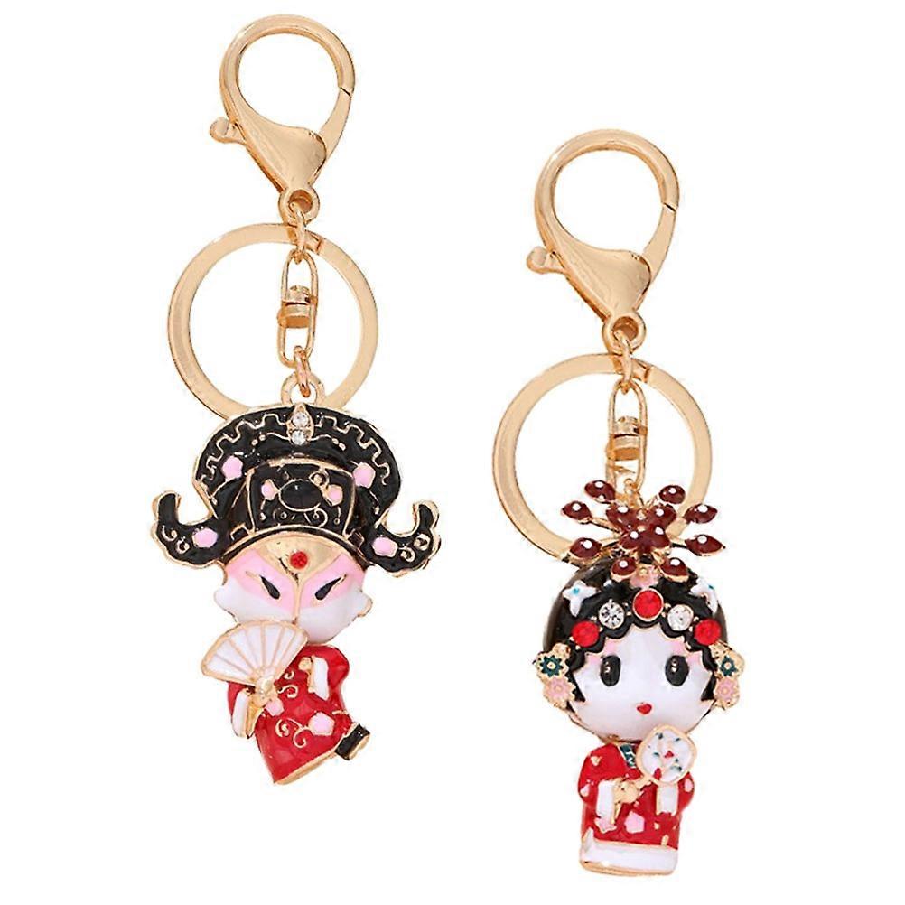 2pcs Vintage Chinese Style Metal Keychain Character Pendants Durable Key Rings for Bags Backpacks Purses Unique Decorative Ornaments