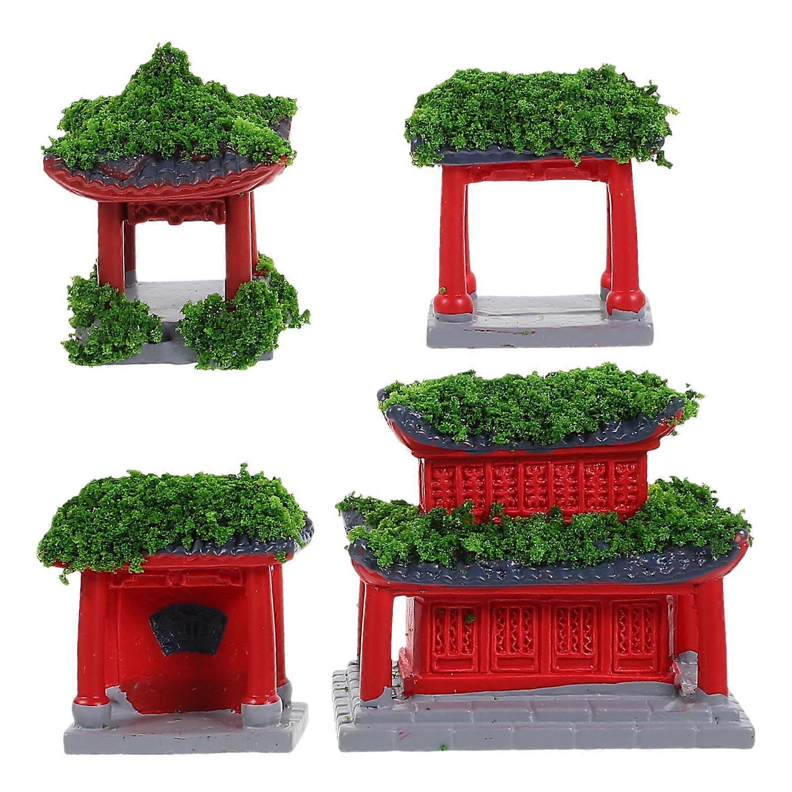 Antique Chinese Pavilion Statue Mini Garden Decor Realistic Miniature Landscape Ornament Home Desktop Decoration