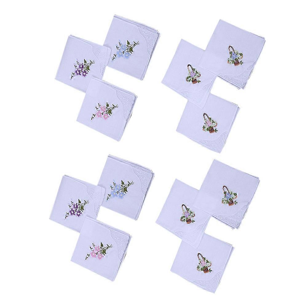 Cotton Face Cloths Embroidered Lace Wedding Napkin Wedding Occasion Mitered Corner Absorbent 28 x 28 x 0.1 Cm 12Pack