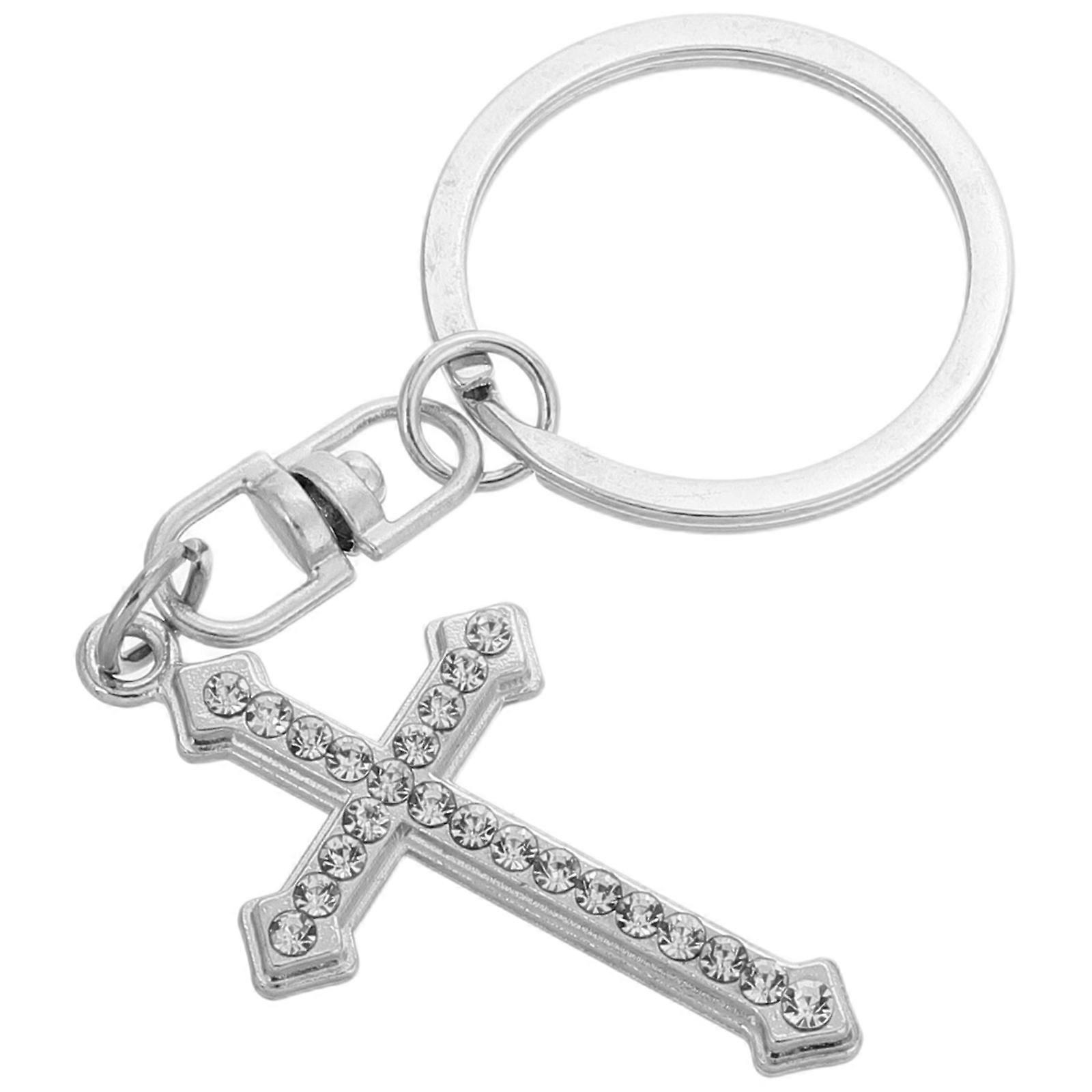 Rhinestone Cross Keychain Pendant Religious Symbol Elegant Design For Handbags Backpacks Party Favor 1Set