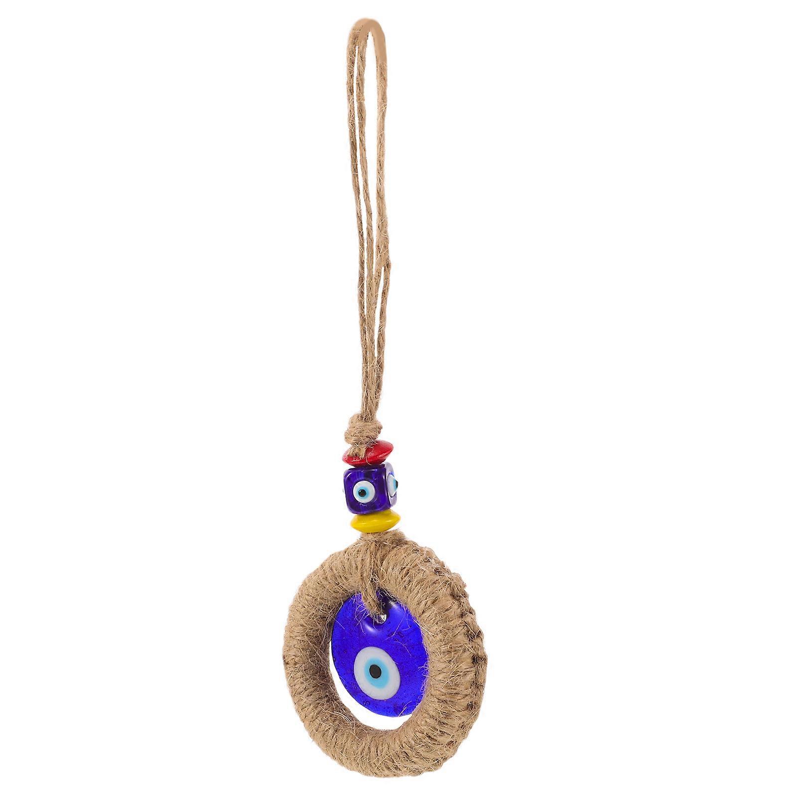 Evil Eye Car Hanging Ornament Handwoven Blue Beads Pendant Wall Decor Feng Shui Protection Charm For Bag Rear View Mirror