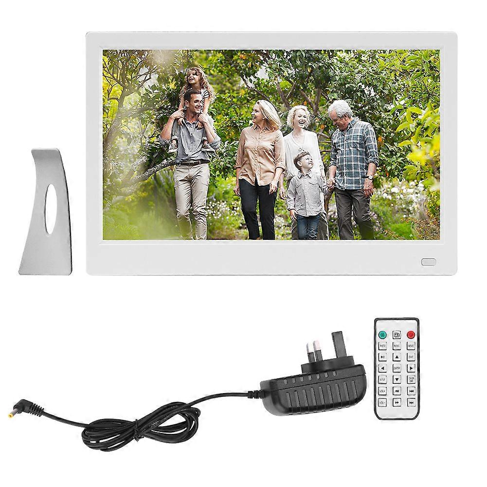 15.6" HD Movie Player Digital Photo Frame Album Remote Control 110V-240V White (UK plug)