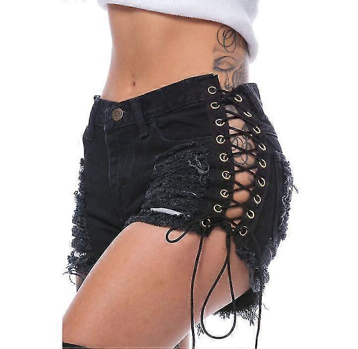 Kadın Yırtık Delikli Bandaj Denim Şort - Kadınlar İçin Sıkıntılı Yüksek Bel Şort