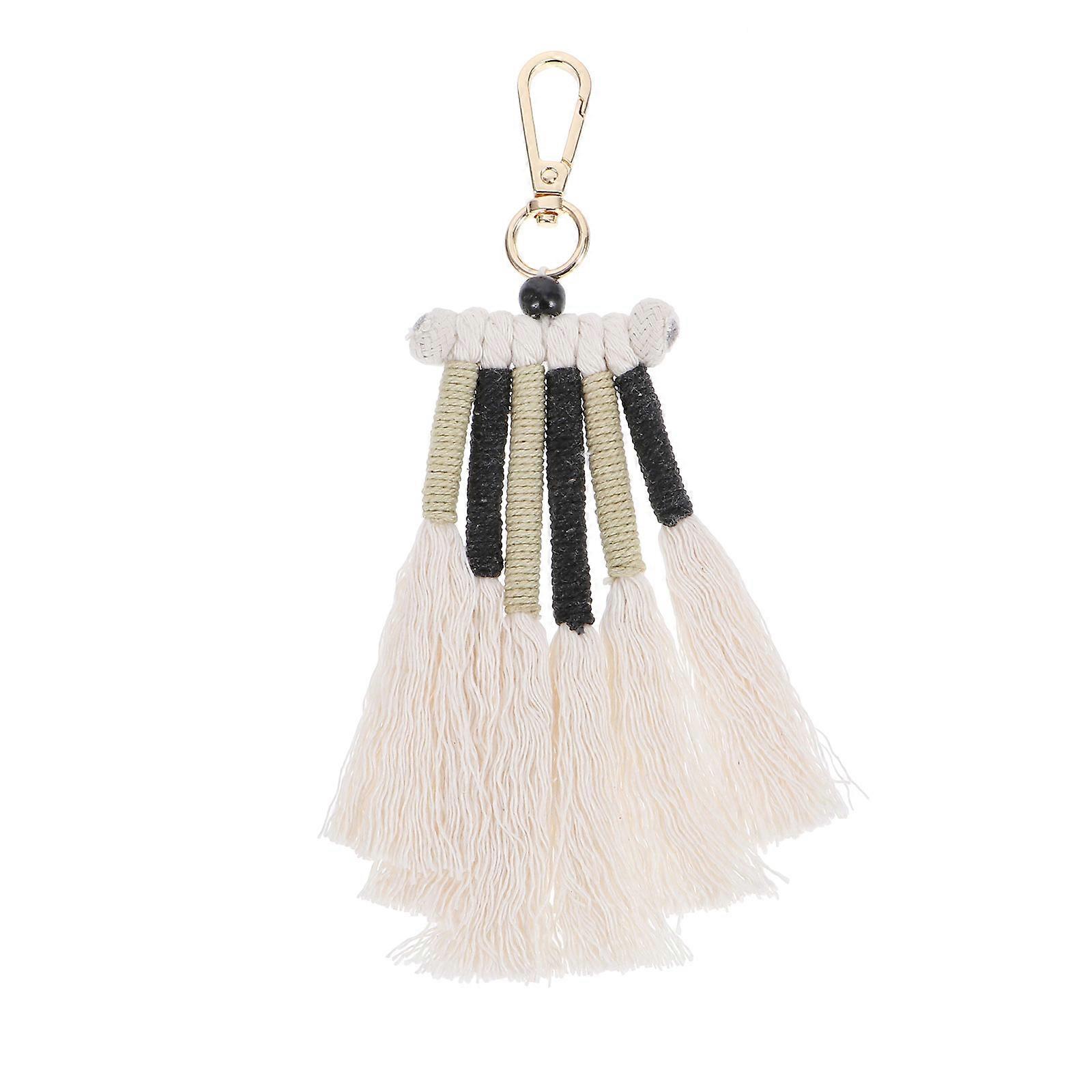 Rainbow Keyring Pendant with Tassel Hand Knitted Bag Charm, Boho Key Decor for Car Keys, Lightweight and Compact Ages