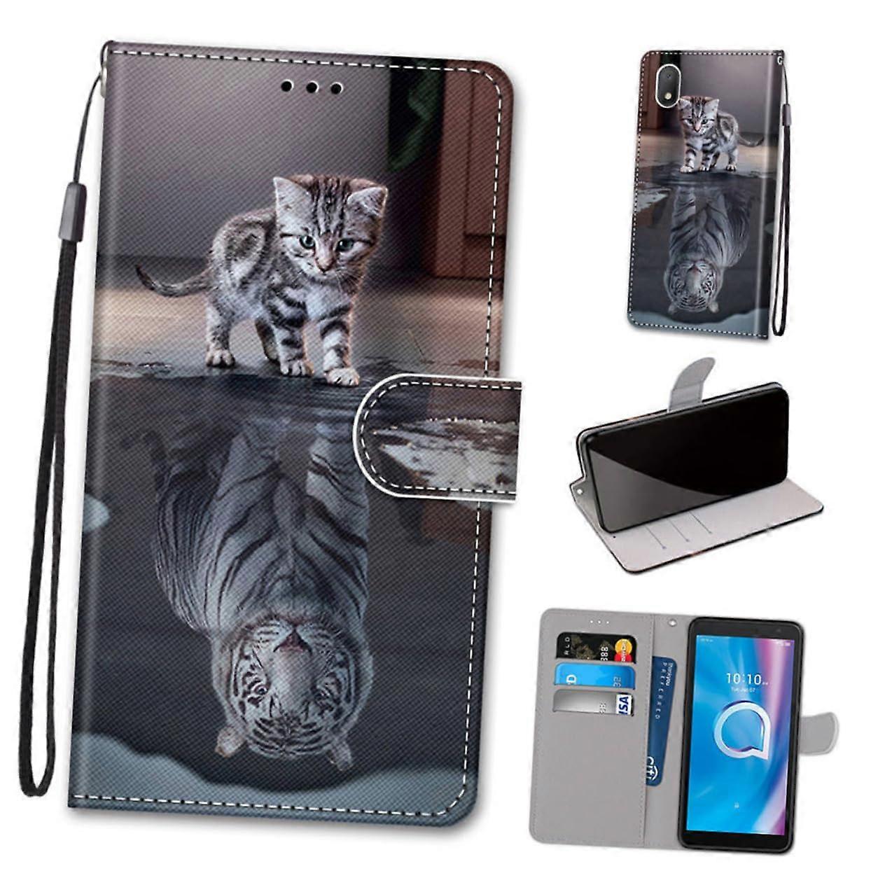 Mobile Phone Cover Protective Case for Men with Cat Design, Card Holder, Magnetic Wallet, Mini Phone Compatibility