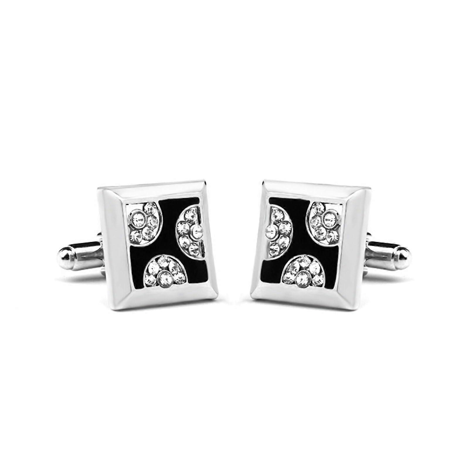 Men's cufflinks in silver and black, square with white round zirconia, comes with gift box.