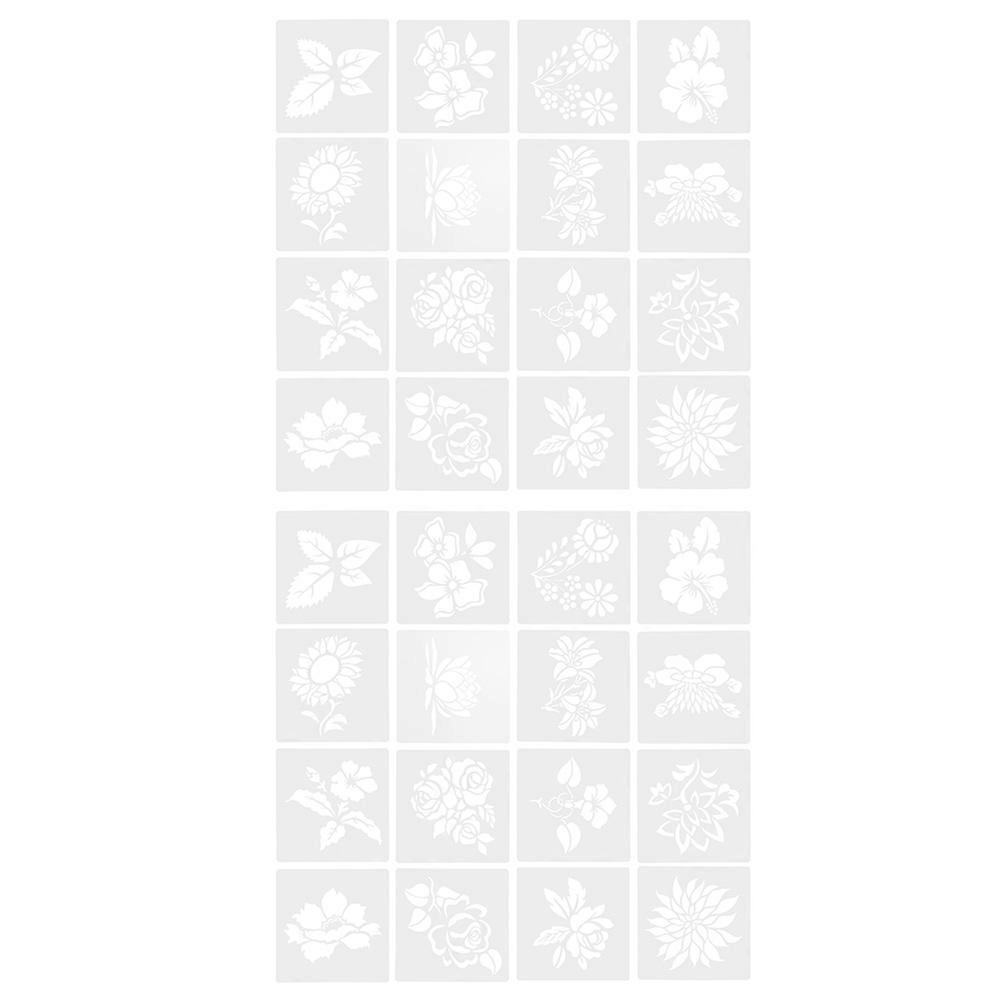 32Pcs White Flower Stencils for DIY Use Smooth Reusable PET Templates
