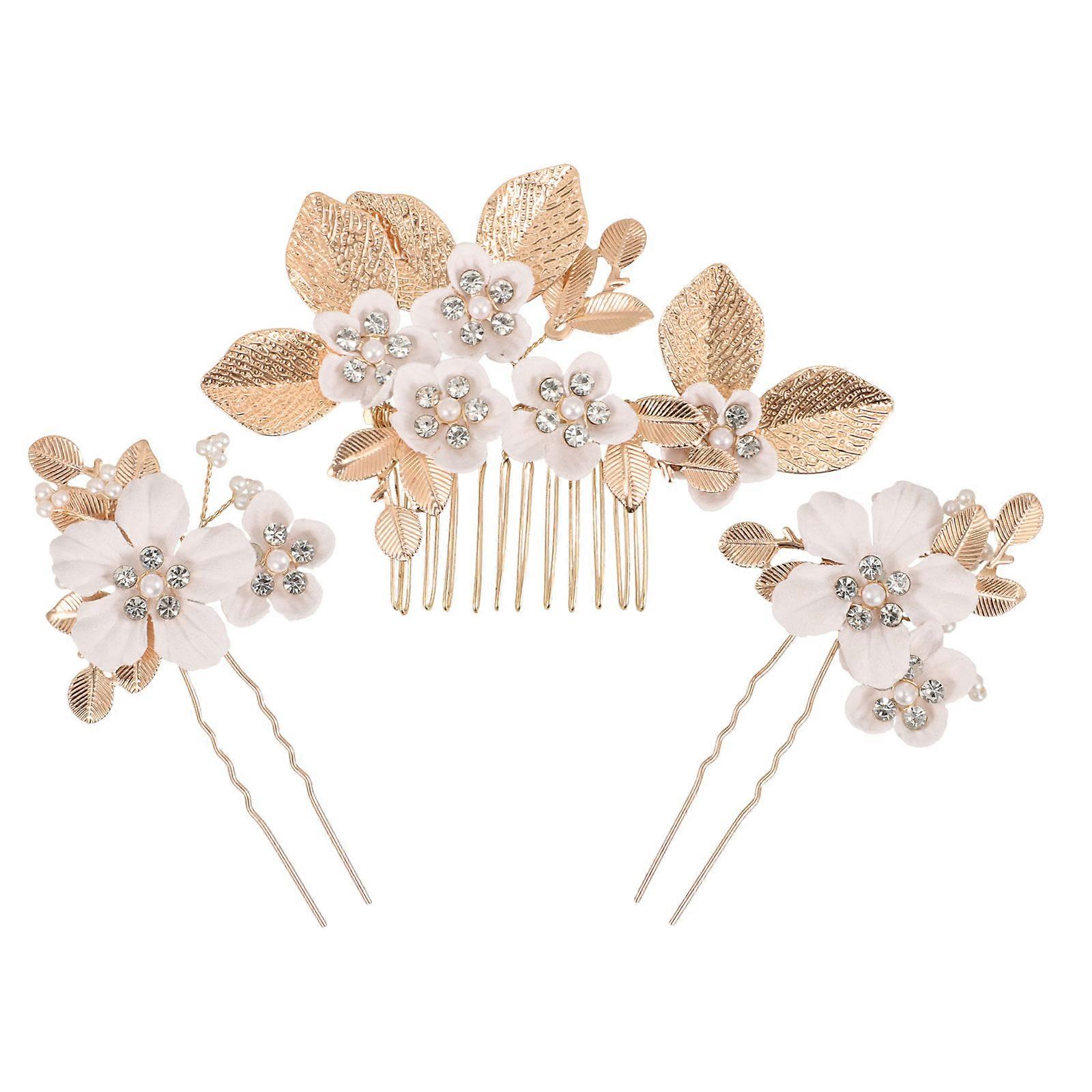 Golden Hair Accessories with Flower Decoration and Zinc Alloy Material for Women Girls 1 Set